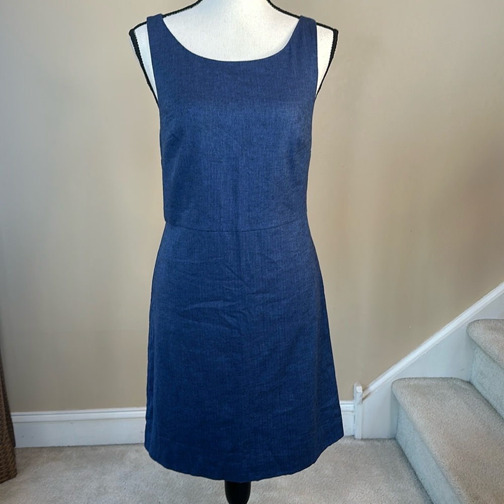 Banana Republic Classic Blue Herringbone Linen Blend Dress - Picture 4 of 13
